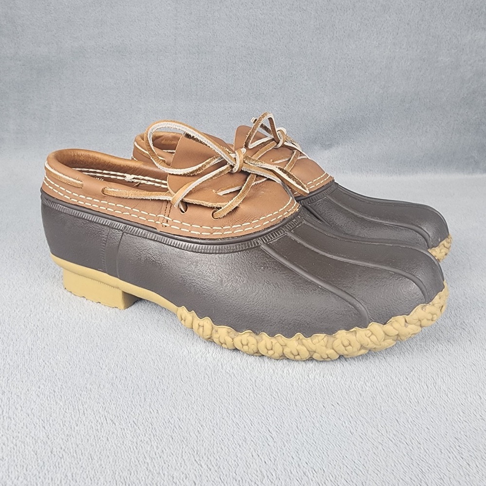 LL Bean Bean Boots Womens 9 M Brown Low Top Duck Rubber Moc Leather 175067